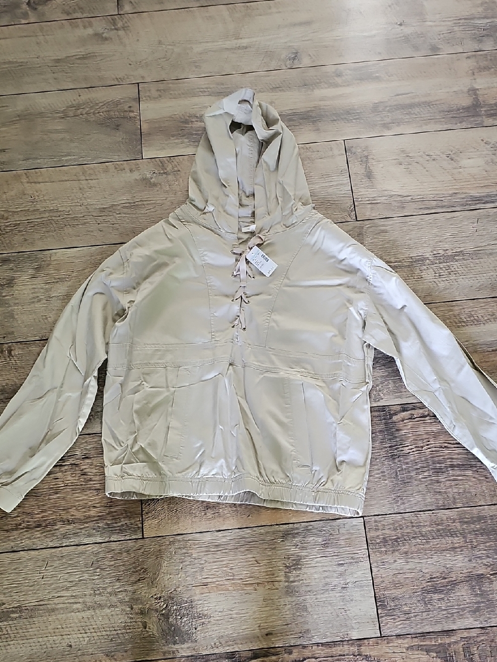 Maurices Cream Lace-Up Hooded Bomber Jacket